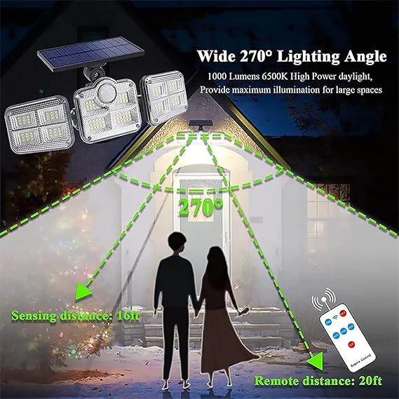 3 Head Motion Sensor 270 Wide Angle Illumination Waterproof Solar Light