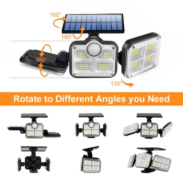 3 Head Motion Sensor 270 Wide Angle Illumination Waterproof Solar Light