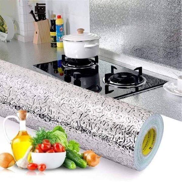 60×200cm (2meter) – Silver Foil Kitchen Oil Proof Waterproof Sticker Aluminum Foil Sheet