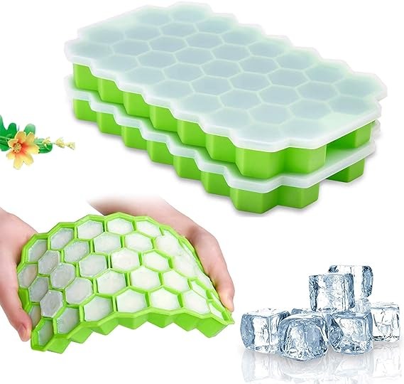 Silicone Ice Tray With Plastic Cover Cap | Push Pop Out Round Mini Ice Cube Trays – (1 Pc) (random Color)