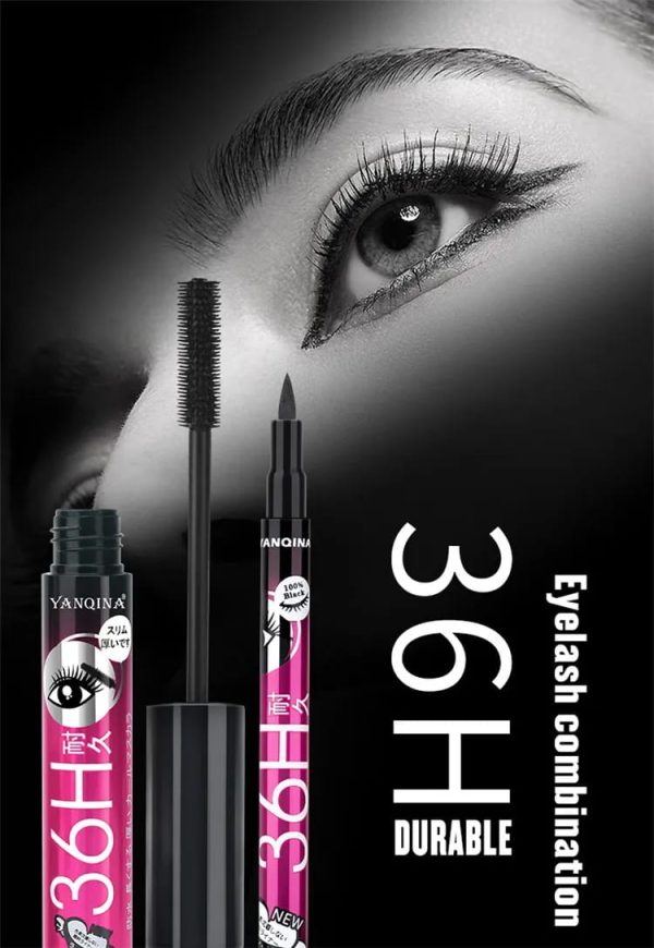 Yanqina Black Liquid Eyeliner + 3d Mascara (2 In 1)